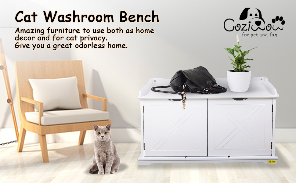 Cat Washroom Storage Bench Enclosed Litter Box Hidden Cabinet Nightstand Table, White 4ee74712 1cfd 49b8 919d 12c17a0e609e. CR00970600 PT0 SX970 V1 1