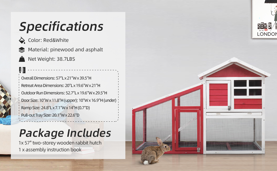 Coziwow Wooden 2 Story Rabbit Hutch Animal Pet Cage with Waterproof Roof, Pull Out Tray and UV Resisting Panels, Red+White 4ef9442a bdaa 456c b89b 216074d91f8c. CR00970600 PT0 SX970 V1