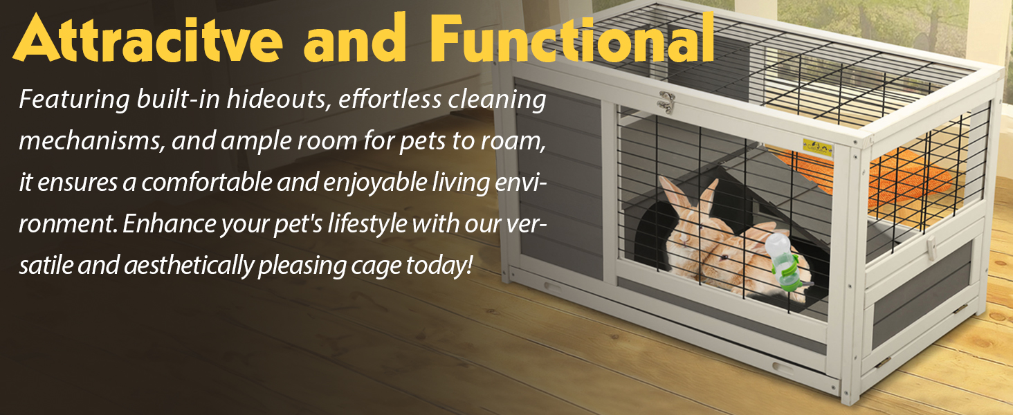 35″L Wooden Indoor Rabbit Hutch Guinea Pigs Cage with Removable Tray, For 1-2 Pets, Gray 5 6