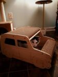 2-in-1 Wood Cat Scratcher Pad Corrugated Scratch House, Car-Shaped, Natural Wood photo review