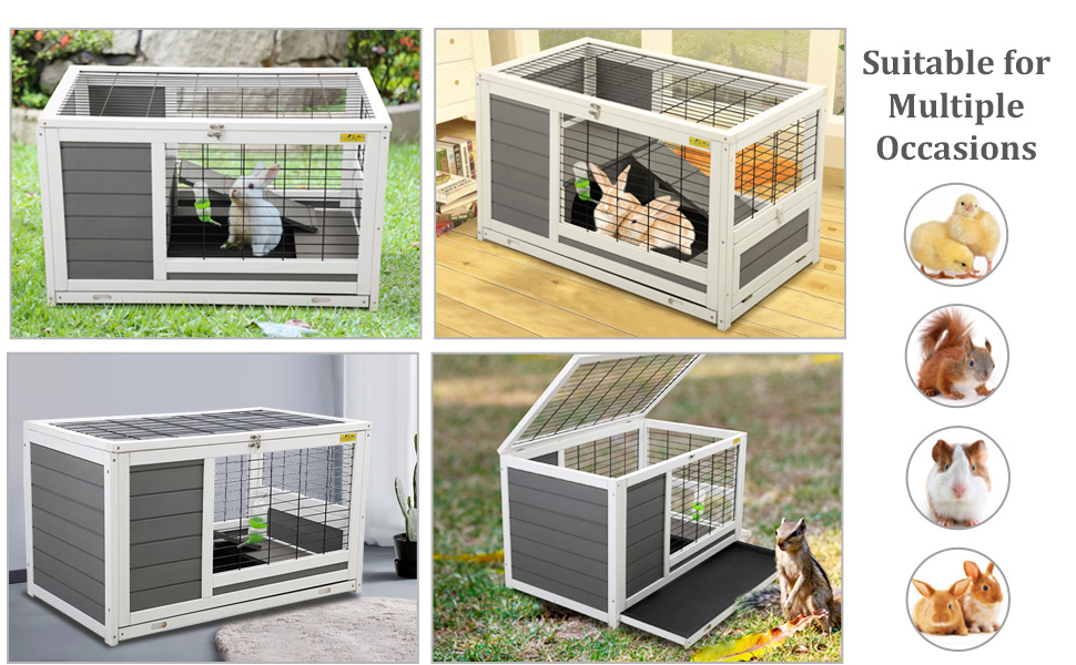 Coziwow 35"L Wooden Indoor Outdoor Bunny Home With Metal Wire, Gray 5e6cefa9 3fad 4173 adde 60af39368069. CR00970600 PT0 SX970 V1