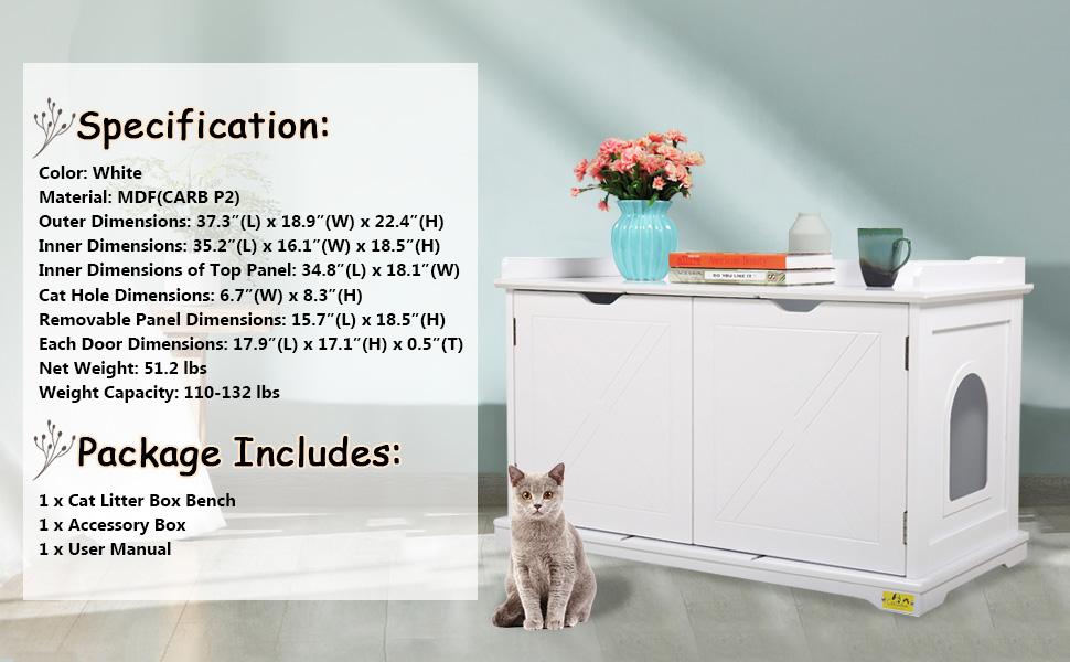 Coziwow Enclosed Cat Litter Box Washroom Bench Hidden Cabinet, White 6bfc546a 29d7 4769 b3b4 07deb27cb948. CR00970600 PT0 SX970 V1