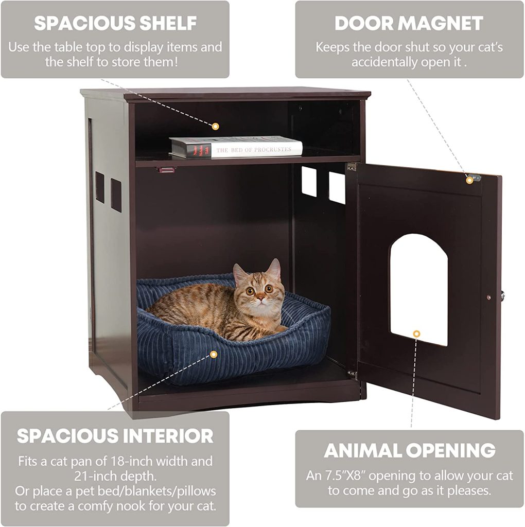 Coziwow Enclosed Cat Litter Box Hidden Cabinet, 20.1”L x 20.9”W x 25.4”H, Brown 71LkfQHhRHL. AC SL1500 1