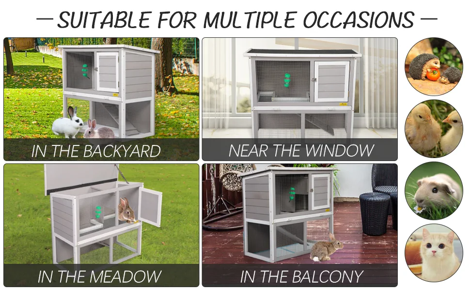 Coziwow 35"L 2-Tier Outdoor Inddor Wood Rabbit House With Waterproof Roof, Gray+White 73292857 ecef 45ff 80ef e59406f63fbf. CR00970600 PT0 SX970 V1