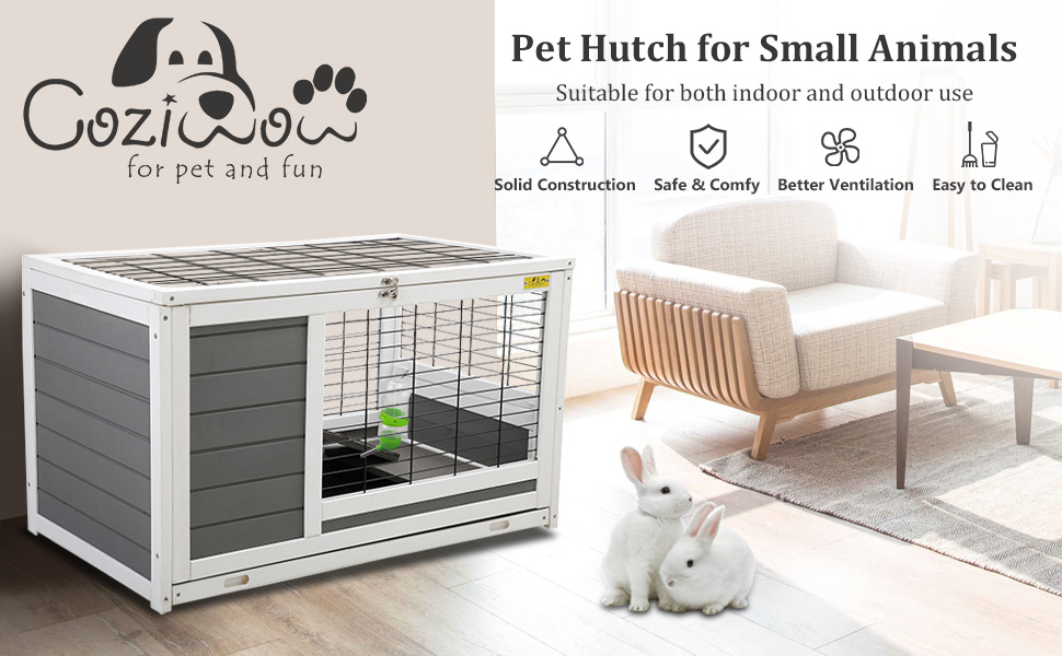 Coziwow 35"L Wooden Indoor Outdoor Bunny Home With Metal Wire, Gray 85fa310c 8ab1 4d7e ad9a c354fd328c2e. CR00970600 PT0 SX970 V1