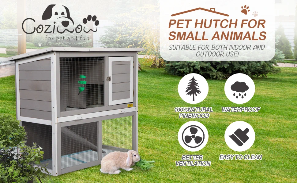 Coziwow 2-Tier Wood Rabbit Hutch Outdoor Bunny Cage For Small Animal Pet With Waterproof Roof, Pull-Out Metal Tray, Gray+White 9e4ab2b8 88ad 4a9d b71c a220e022ea90. CR00970600 PT0 SX970 V1