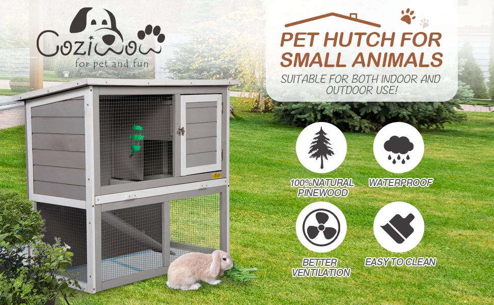 Coziwow 35"L 2-Tier Outdoor Inddor Wood Rabbit House With Waterproof Roof, Gray+White 9e4ab2b8 88ad 4a9d b71c a220e022ea90. CR00970600 PT0 SX970 V1