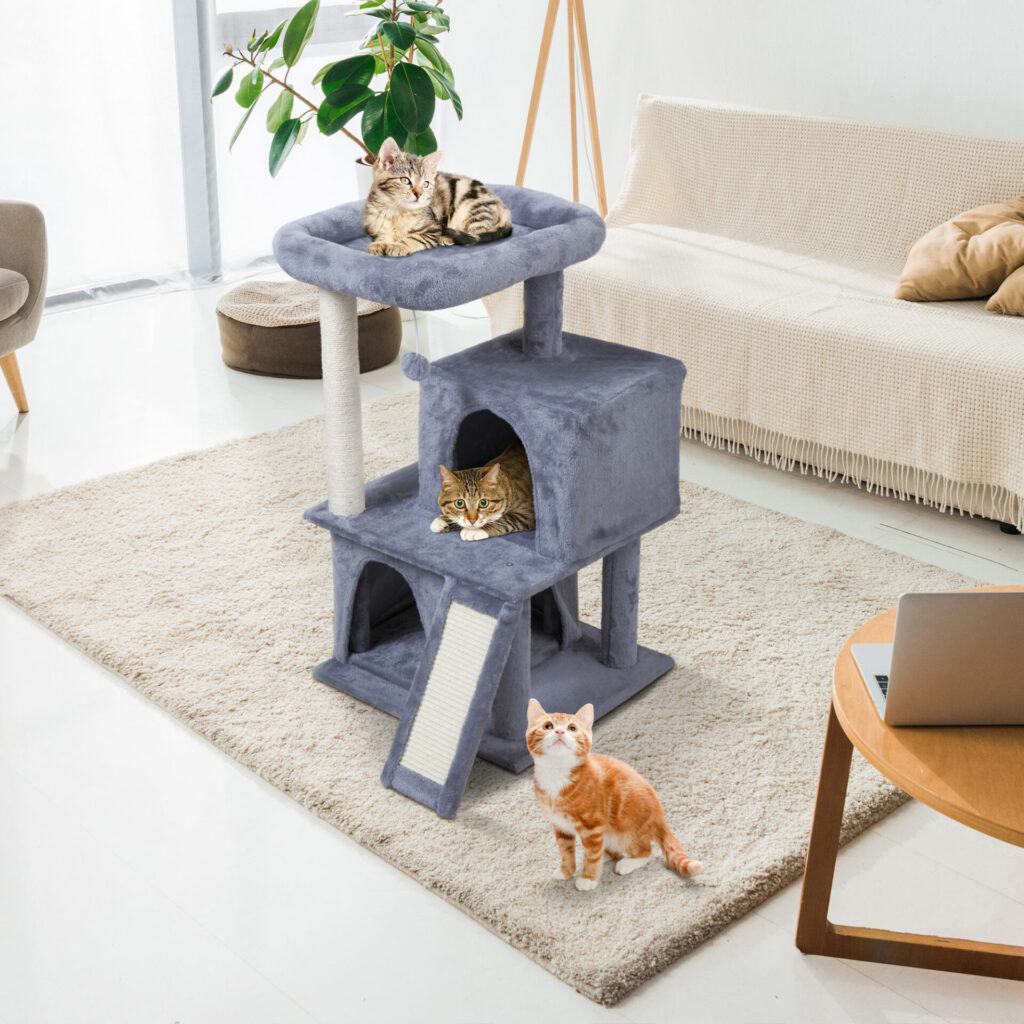 Coziwow 34" Cat Scratching Tree and Tower with Two Perches, Light Gray CW12B0325 cjSunny2000X20003
