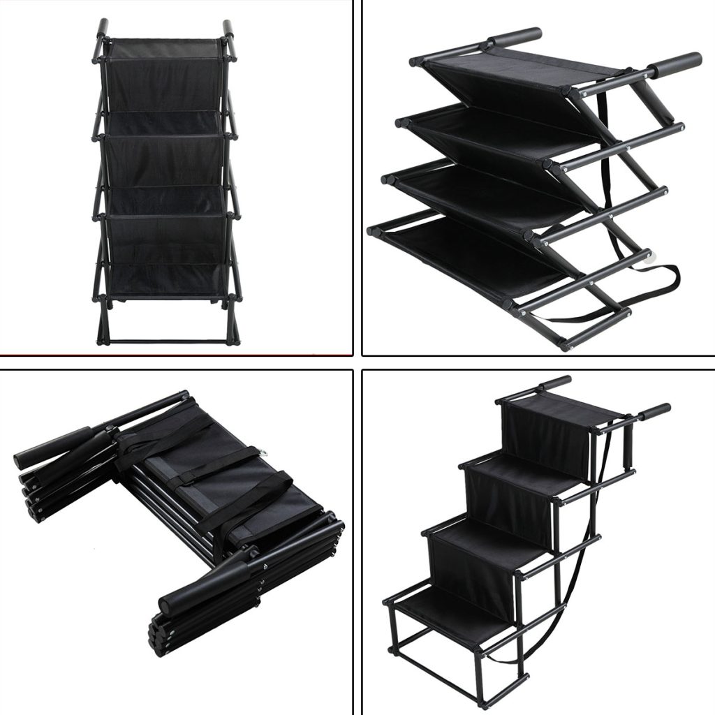 Coziwow 4 Steps High Flexibility Folding Portable Dog Stairs, Metal Non Slip Dog Ramp for Car, SUV, or Truck CW12B0343 43