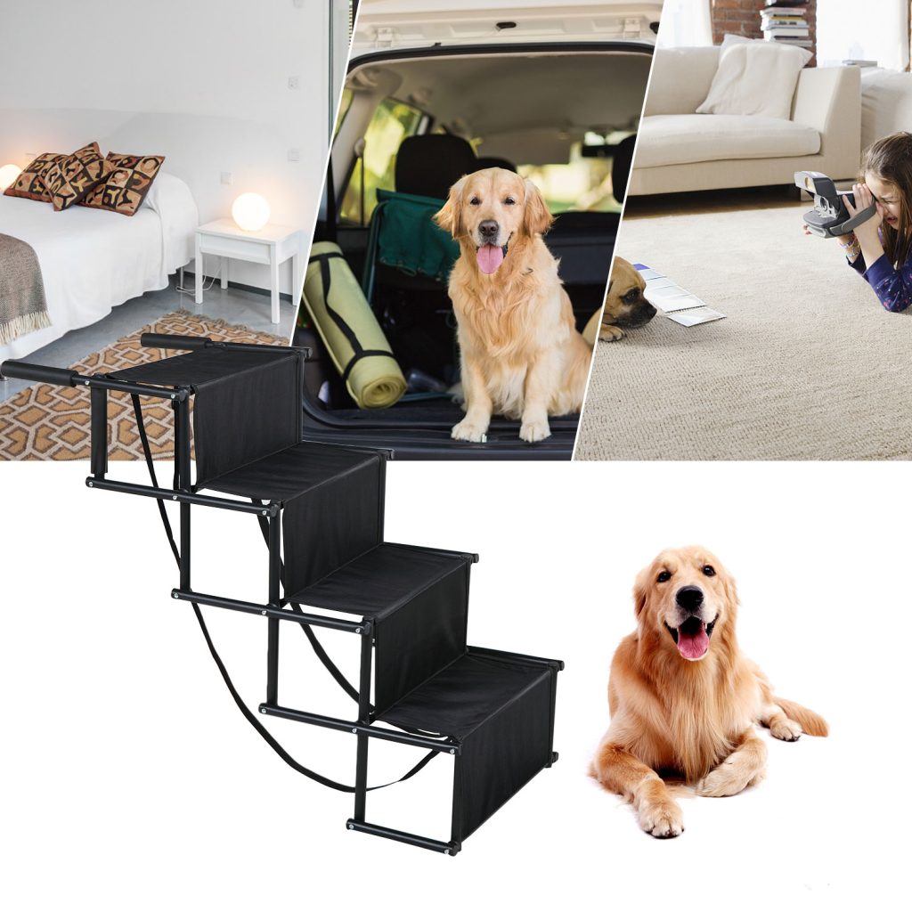 Coziwow 4 Steps High Flexibility Folding Portable Dog Stairs, Metal Non Slip Dog Ramp for Car, SUV, or Truck CW12B0343 zt3