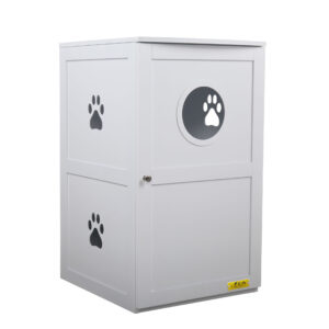 2-Tier Wood Cat Litter Box Cabinet W/ Multiple Vents Openable Door, White CW12F0327 2 Cat Litter Box