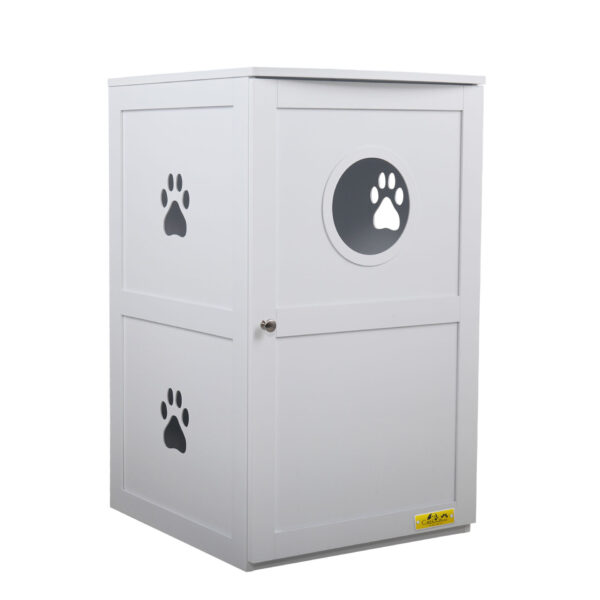 2-Tier Wood Cat Litter Box Cabinet W/ Multiple Vents Openable Door, White CW12F0327 2