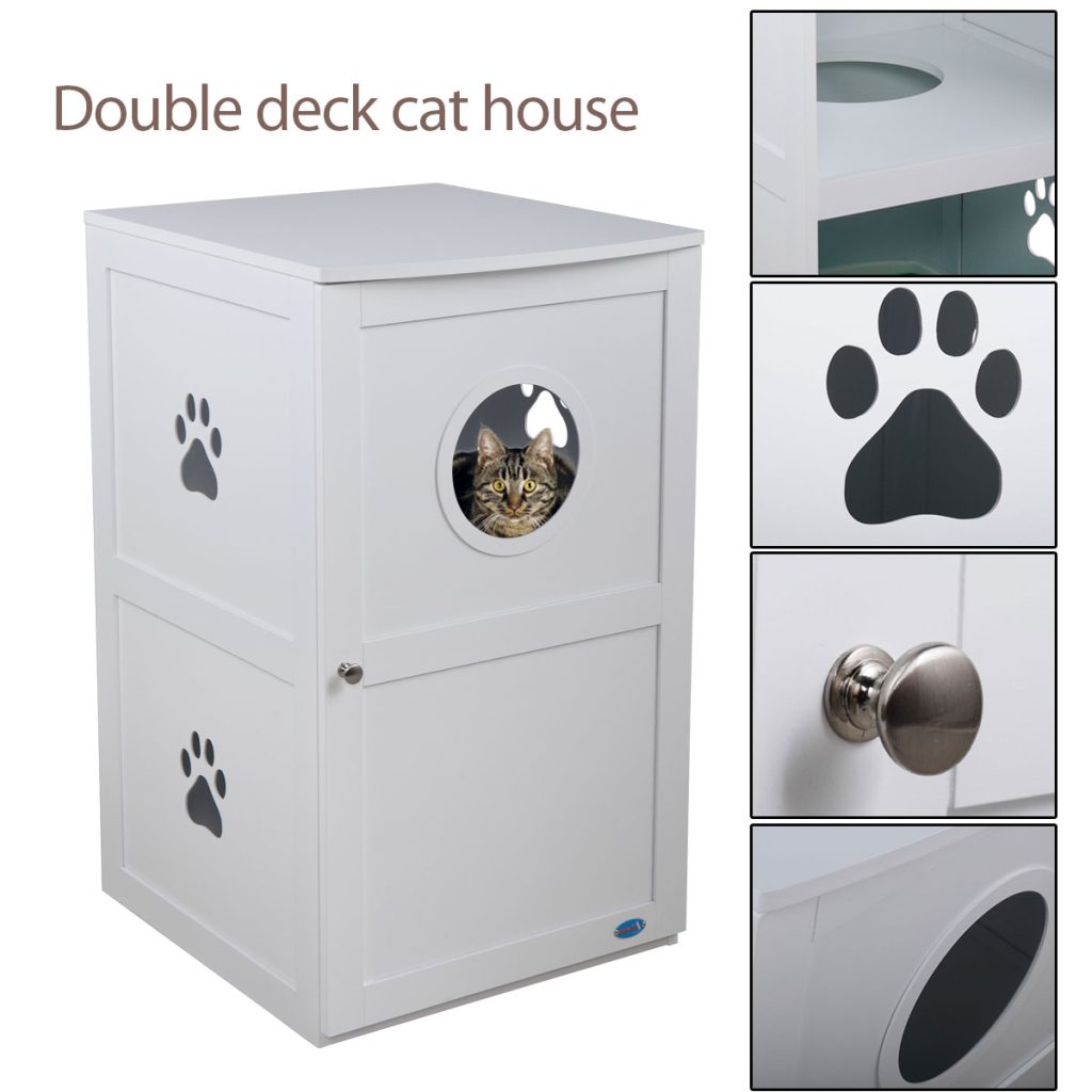 Coziwow 2-Tier Wood Cat Litter Box Cabinet W/ Multiple Vents Openable Door, White CW12F0327 50 1