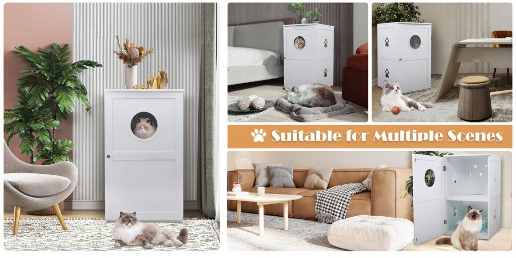 Coziwow 2-Tier Wood Cat Litter Box Cabinet W/ Multiple Vents Openable Door, White CW12F0327zt Richard2000x1000（2）