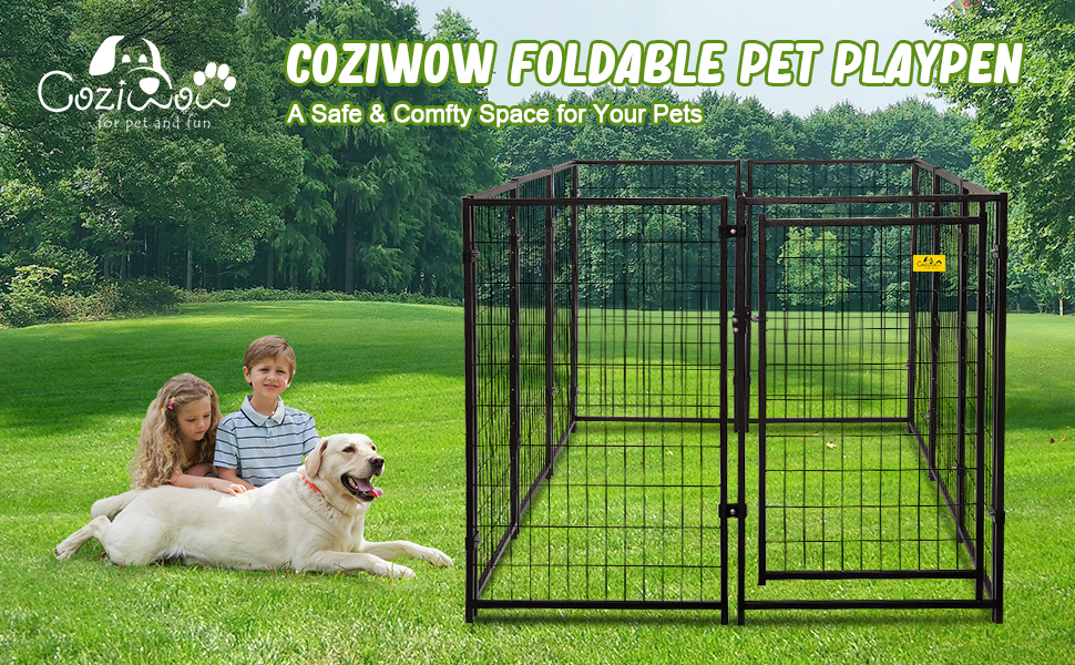 Coziwow 47″ 10 Panels Puppy Playpen, Outdoor Heavy Duty Metal Pet Dog Fence, Foldable Dog House, Outdoor Exercise, Black