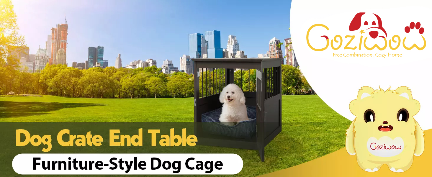 Luxury Wooden Dog Crate Furniture End Table with Door, Portable Small Dog House Indoor Use, with Waterproof Brown Lacquer Finish CW12G0328 1 Dog Supplies