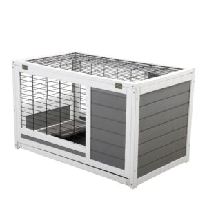 Coziwow 35"L Wooden Indoor Outdoor Bunny Home With Metal Wire, Gray CW12G0418 5