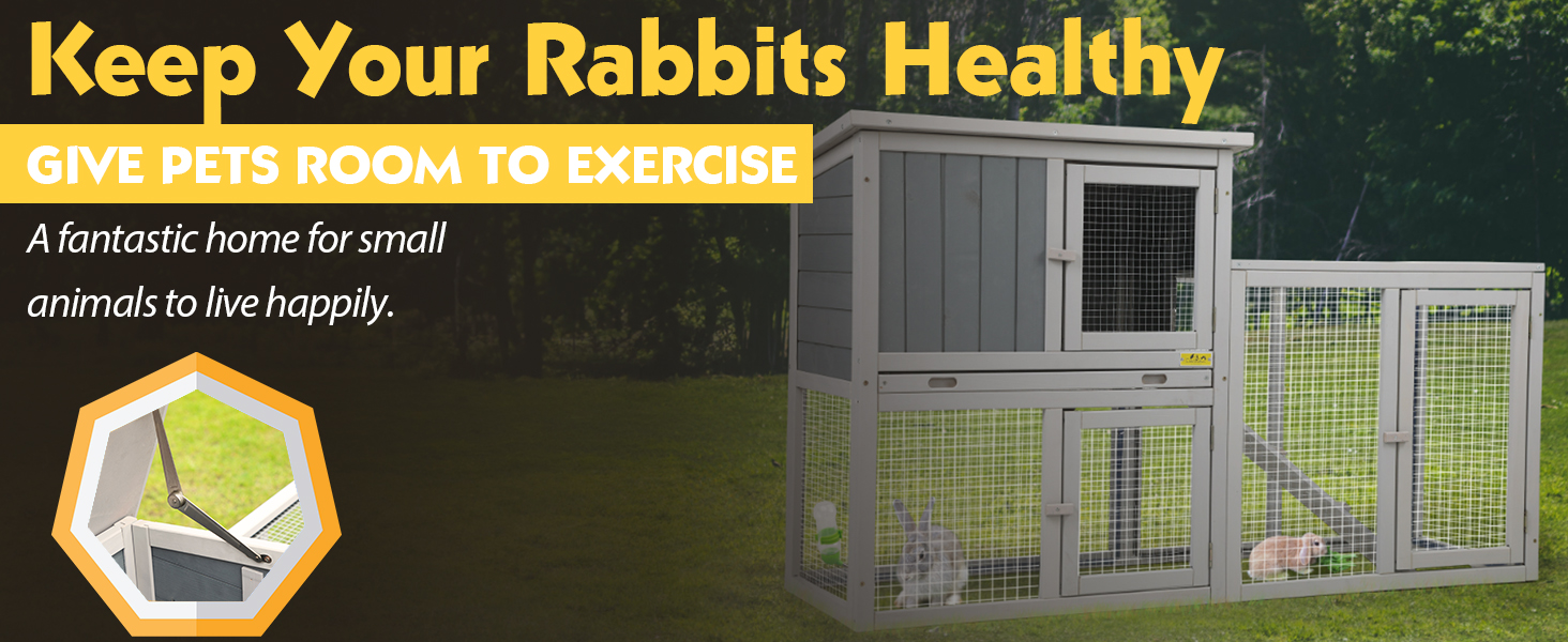 55"L 2-Tier Wood Bunny Hutch with Nesting Box, for 1-2 Bunnies, Gray CW12H0419 3