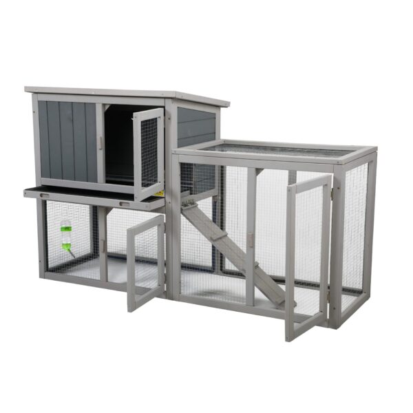 Coziwow Outdoor Large Rabbit Hutch Wooden Pet Bunny House Cage with Ventilation Gridding Fence and Cleaning Tray, Gray CW12H0419 7 1