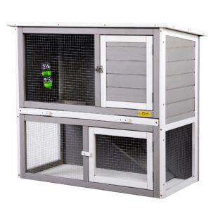 Coziwow 35"L 2-Tier Outdoor Inddor Wood Rabbit House With Waterproof Roof, Gray+White CW12H0437u¿11u⌐