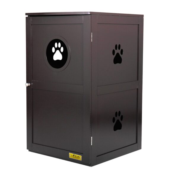 2-Tier Wood Cat Litter Box Cabinet W/ Multiple Vents Openable Door, Brown CW12K0330 22