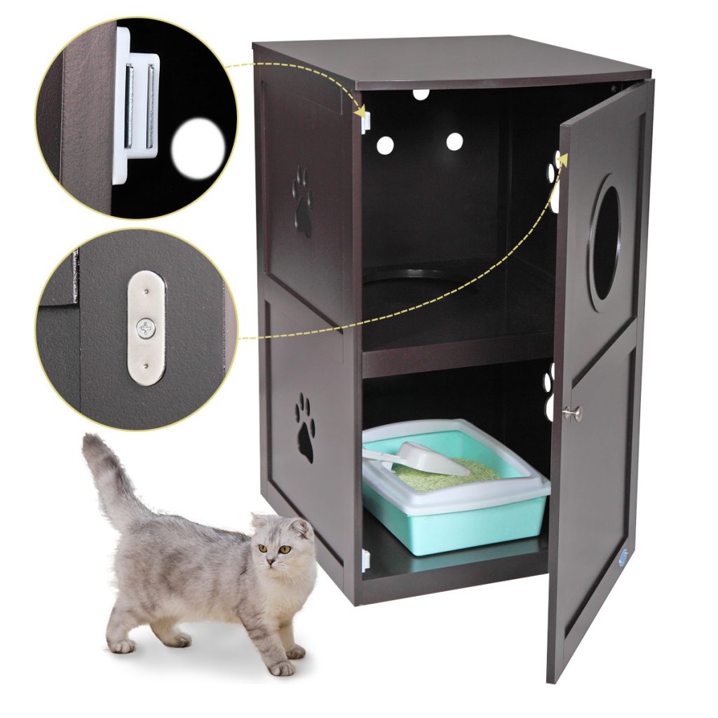 Coziwow 2-Tier Enclosed Cat Litter Box Hidden Cabinet W/ Multiple Vents, Brown CW12K0330 54
