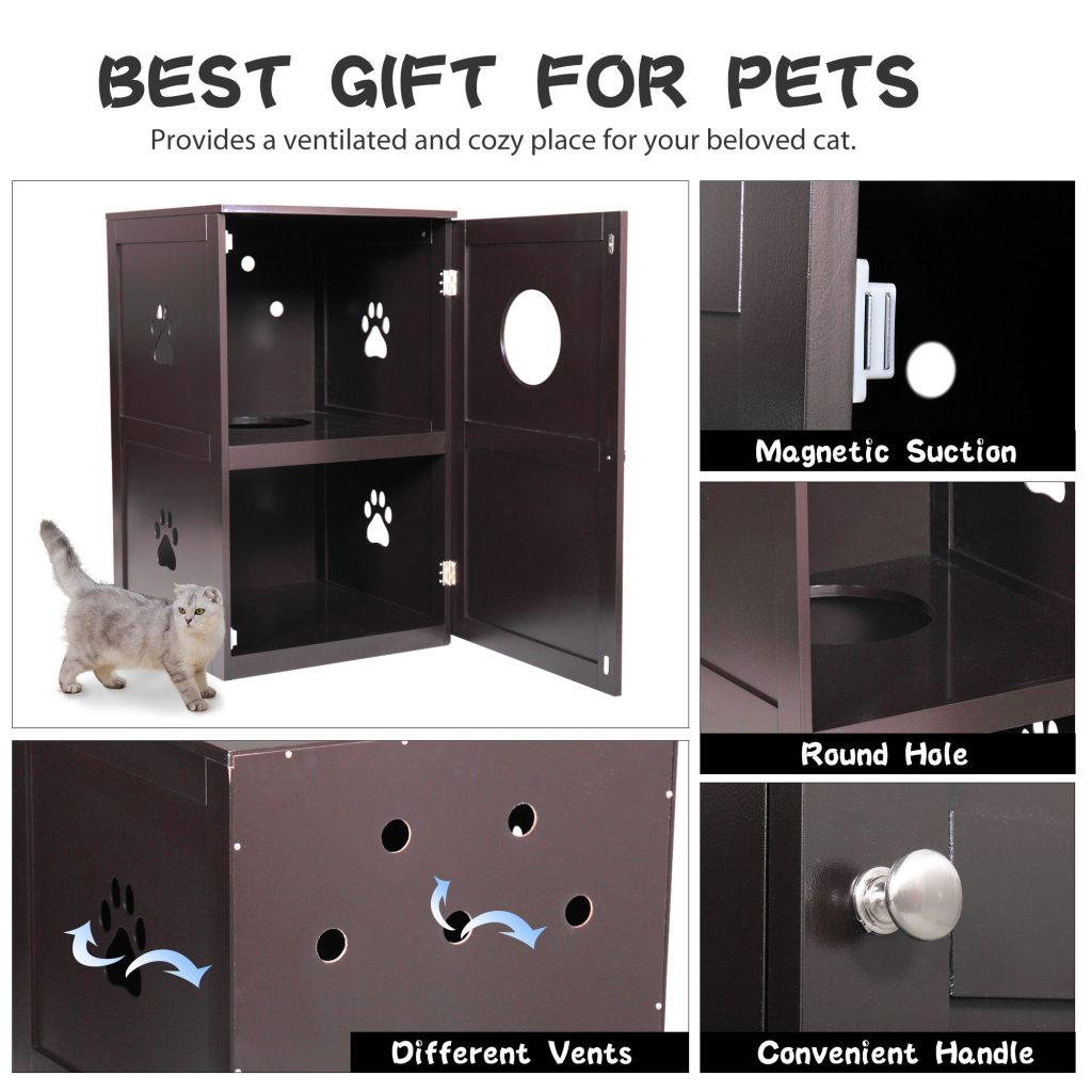 Coziwow 2-Tier Enclosed Cat Litter Box Hidden Cabinet W/ Multiple Vents, Brown CW12K0330 56