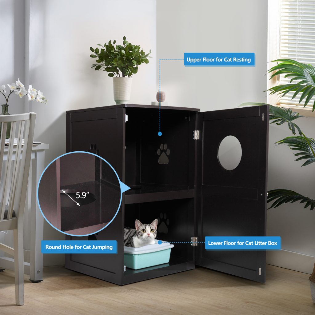 Coziwow 2-Tier Enclosed Cat Litter Box Hidden Cabinet W/ Multiple Vents, Brown CW12K0330zt Sid2000X20005