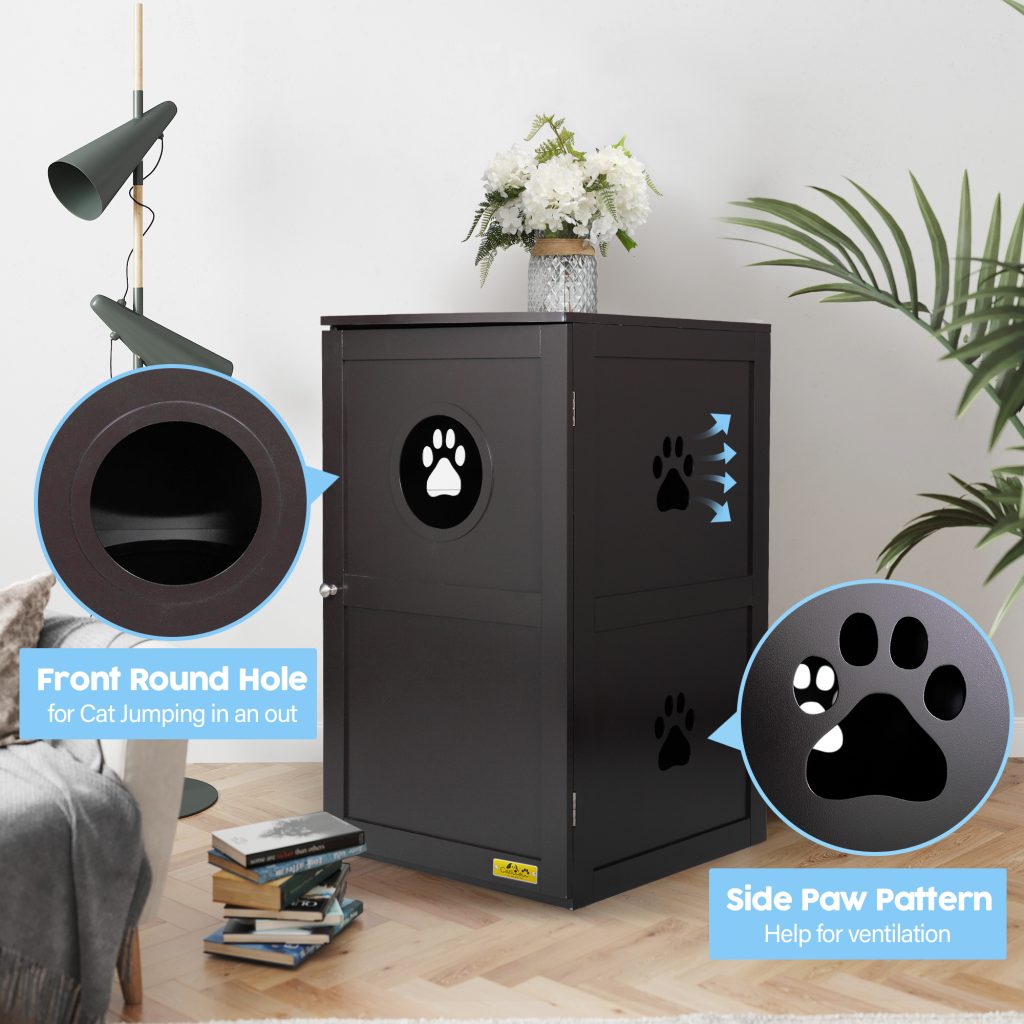 Coziwow 2-Tier Enclosed Cat Litter Box Hidden Cabinet W/ Multiple Vents, Brown CW12K0330zt Sid2000X20006
