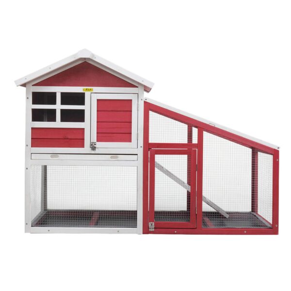 Coziwow Wooden 2 Story Rabbit Hutch Animal Pet Cage with Waterproof Roof, Pull Out Tray and UV Resisting Panels, Red+White CW12K0348 5