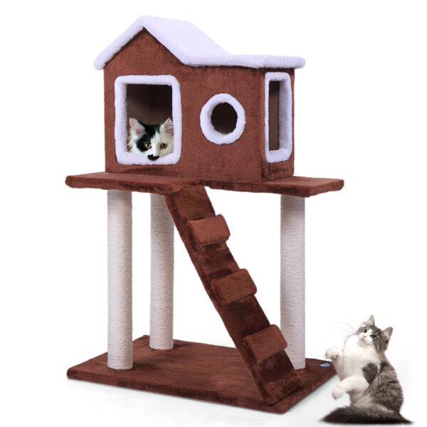 36" Pet Cat Tree Play House Condo with Scratching Posts Climbing Ladder, Coffee Brown CW12M0278zt2