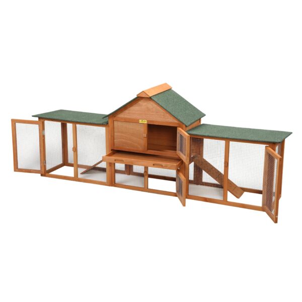 Coziwow 84"L Extra-Large Wooden Rabbit Cage With Double Runs, Orange CW12M0440 56