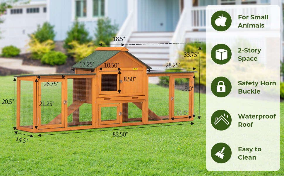 Coziwow 83.5"L Extra-Large Wooden Rabbit Cage With Double Runs, for 2-3 Bunnies, Orange CW12M0440 Seven970X6001