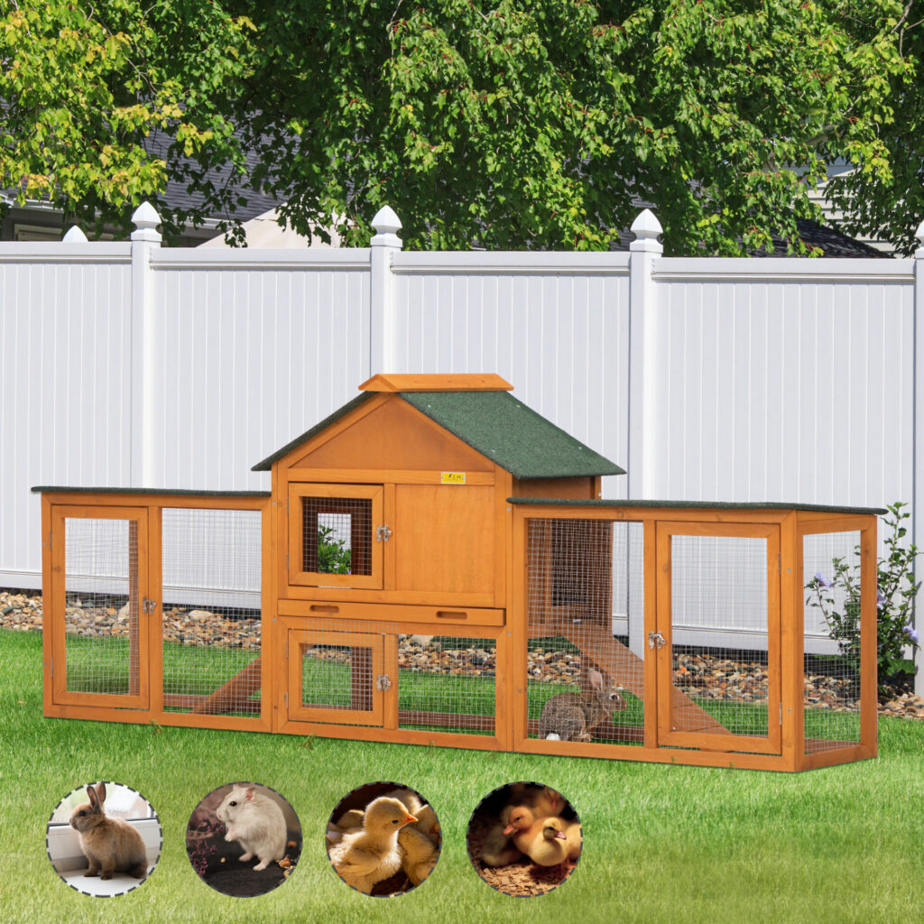 Coziwow 83.5"L Extra-Large Wooden Rabbit Cage With Double Runs, for 2-3 Bunnies, Orange CW12M0440 zt1 1