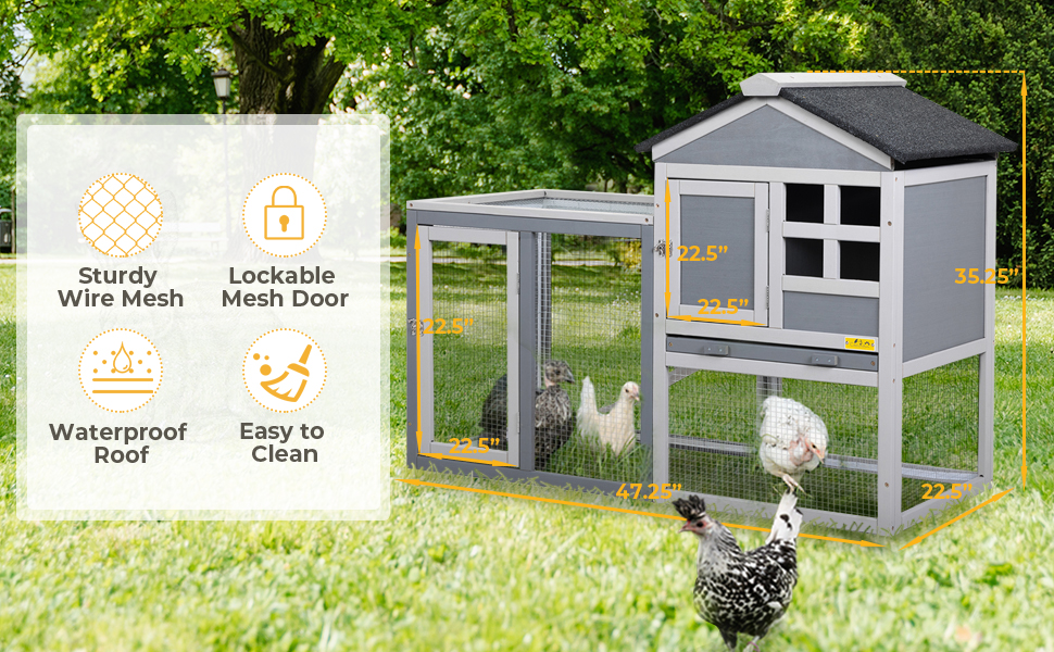 Coziwow 47"L 2-Story Wooden Rabbit Hutch, for 1-2 Bunnies, Indoor and Outdoor, Gray CW12P0496 001