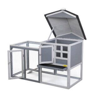 Coziwow Wood 2 Story Rabbit Hutch Chick Coop with Openable Roof and Removable Tray, Gray CW12P0496 4