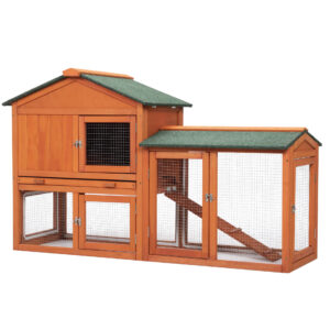 58″L 2-Tier Wooden Large Bunny Cage with Asphalt Roof, for 2-3 Bunnies, Orange CW12R0335 2 1