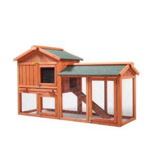 Coziwow 2-Tier Outdoor Wooden Large Rabbit Hutch Chicken Pet House with Asphalt Roof and Ventilated Resting Room, Orange CW12R0335 3