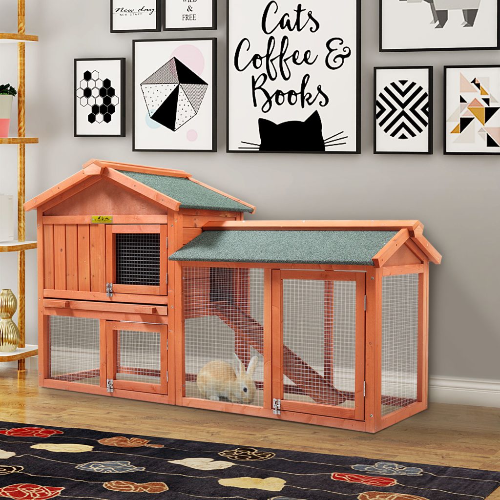 Coziwow 58"L 2-Tier Outdoor Wooden Large Rabbit Hutch Chicken Pet House with Asphalt Roof and Ventilated Resting Room, Orange CW12R0335 cj4