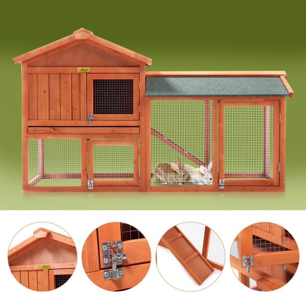 Coziwow 2-Tier Outdoor Wooden Large Rabbit Hutch Chicken Pet House with Asphalt Roof and Ventilated Resting Room, Orange CW12R0335 zt1
