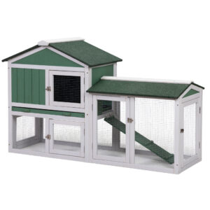 58″L 2-Tier Wooden Large Bunny Cage with Asphalt Roof, for 2-3 Bunnies, Green+White CW12S0336 2 1