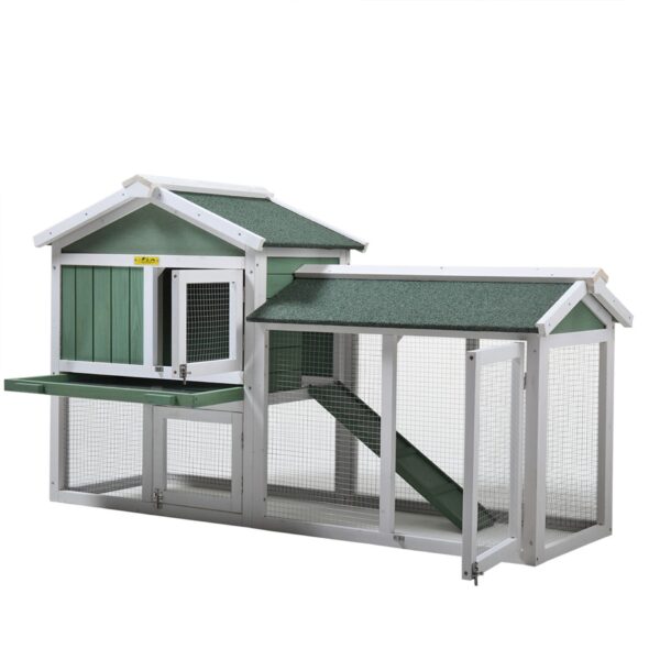 Coziwow Outdoor Wooden Rabbit Hutch 2-Tier Pet Chicken House with Tray, Green CW12S0336 4