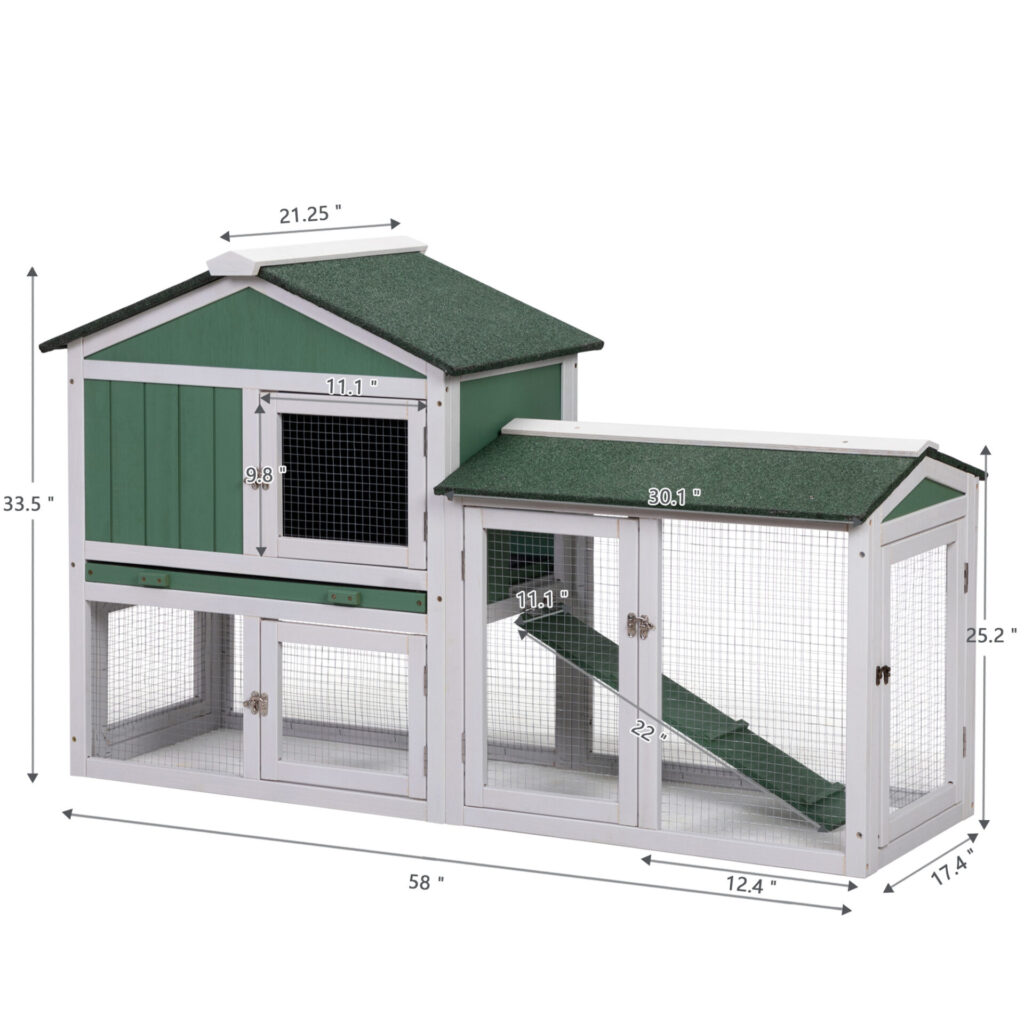 Coziwow 58″L 2-Tier Wooden Large Bunny House With Asphalt Roof, Green+White CW12S0336 cct 2