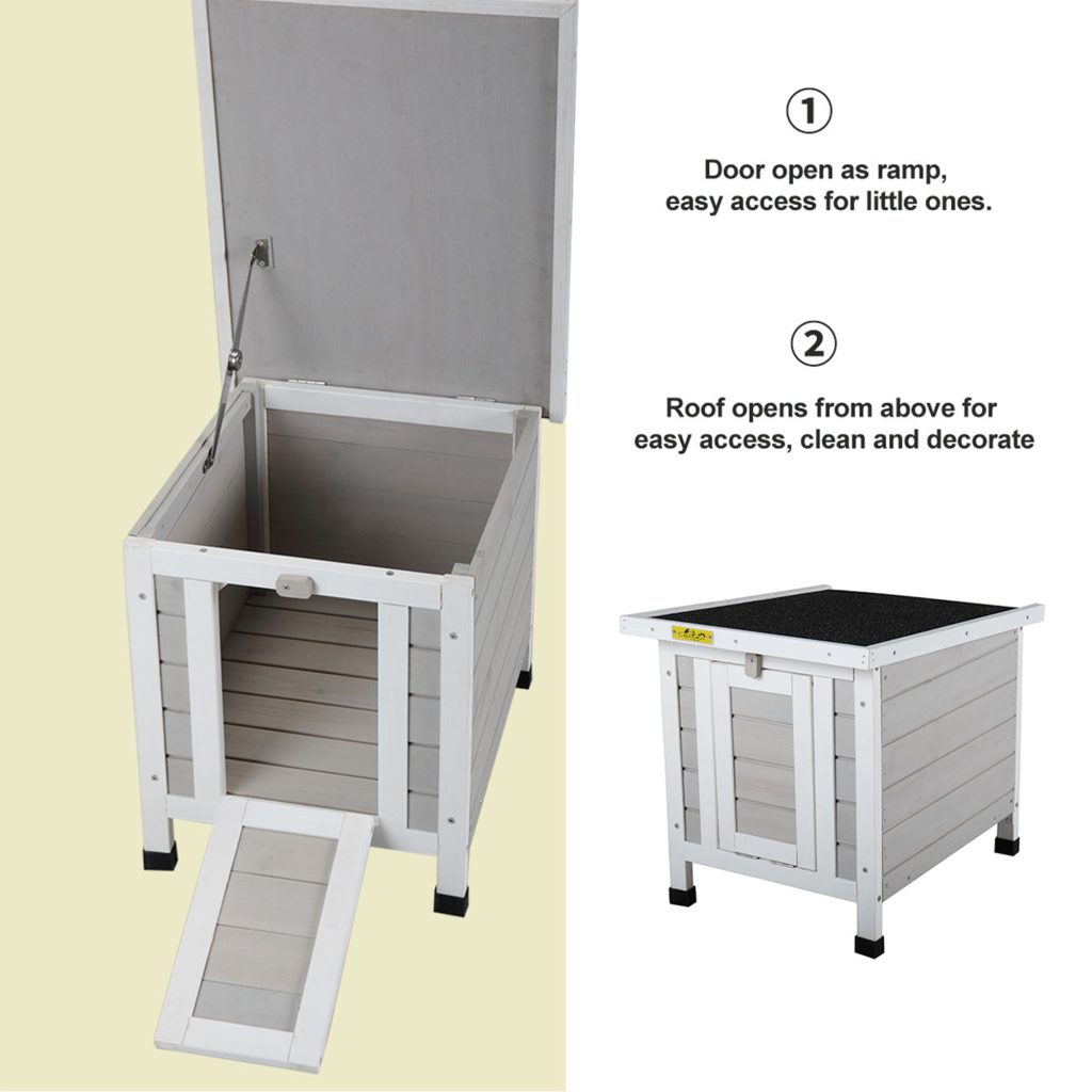 Coziwow Portable Wooden Cute Rabbit Hutch House for Small Pets w/ openable roof and door, White&Grey CW12T0337 1 zt3