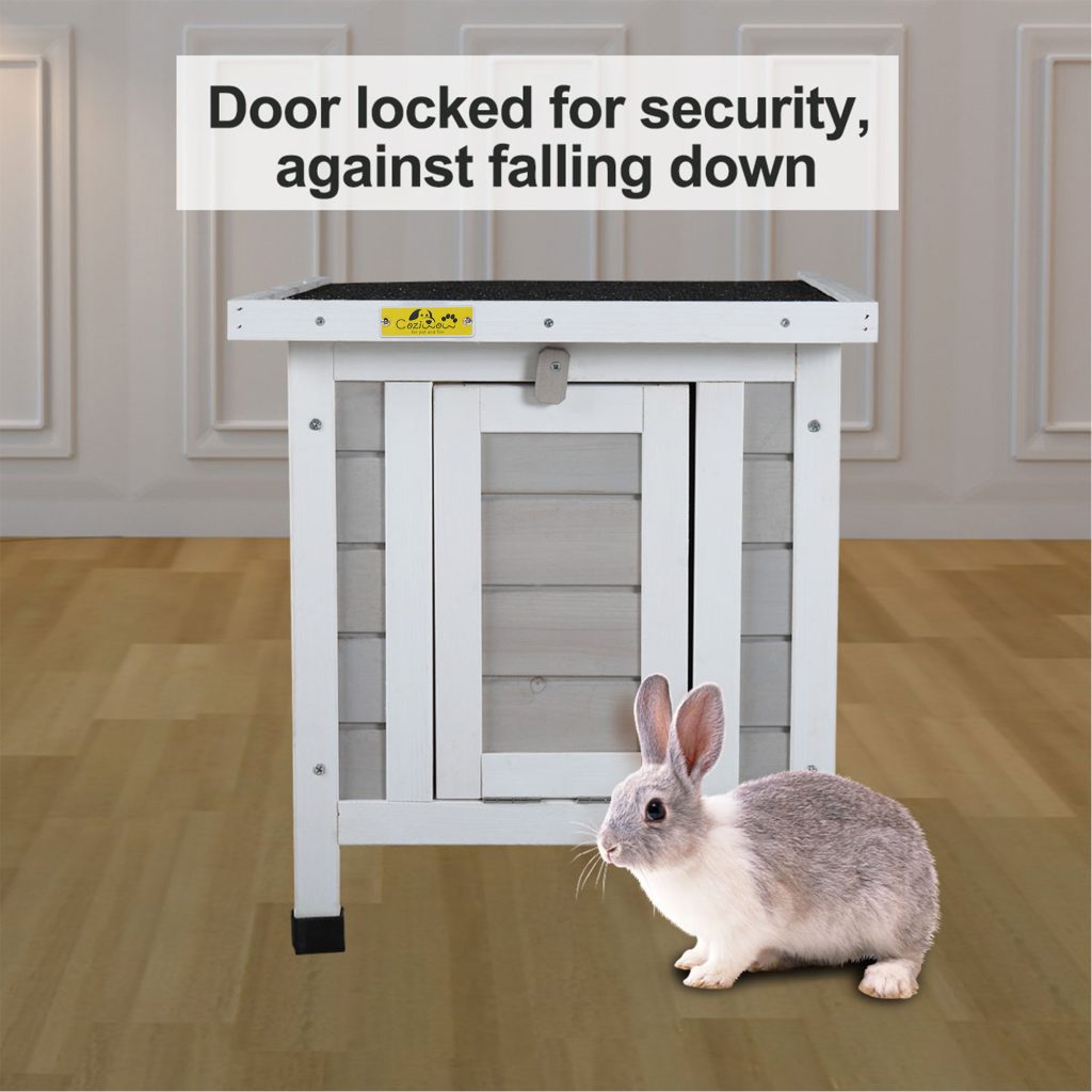 Coziwow Portable Wooden Cute Rabbit Hutch House for Small Pets w/ openable roof and door, White&Grey CW12T0337 1 zt5