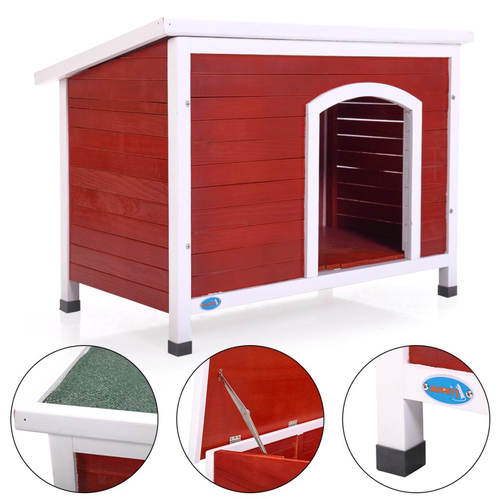 Coziwow Wooden Dog House, Openable Hinged and Asphalt Slope Roof, Indoor and Outdoor Dog Kennel, Red+White CW12X0214 34 1
