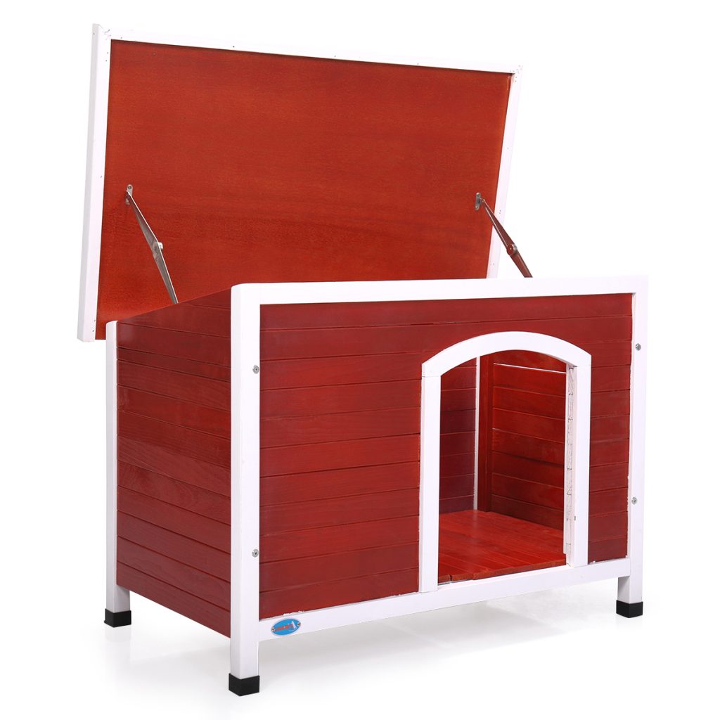 Coziwow Wooden Dog House, Openable Hinged and Asphalt Slope Roof, Indoor and Outdoor Dog Kennel, Red+White CW12X0214 44