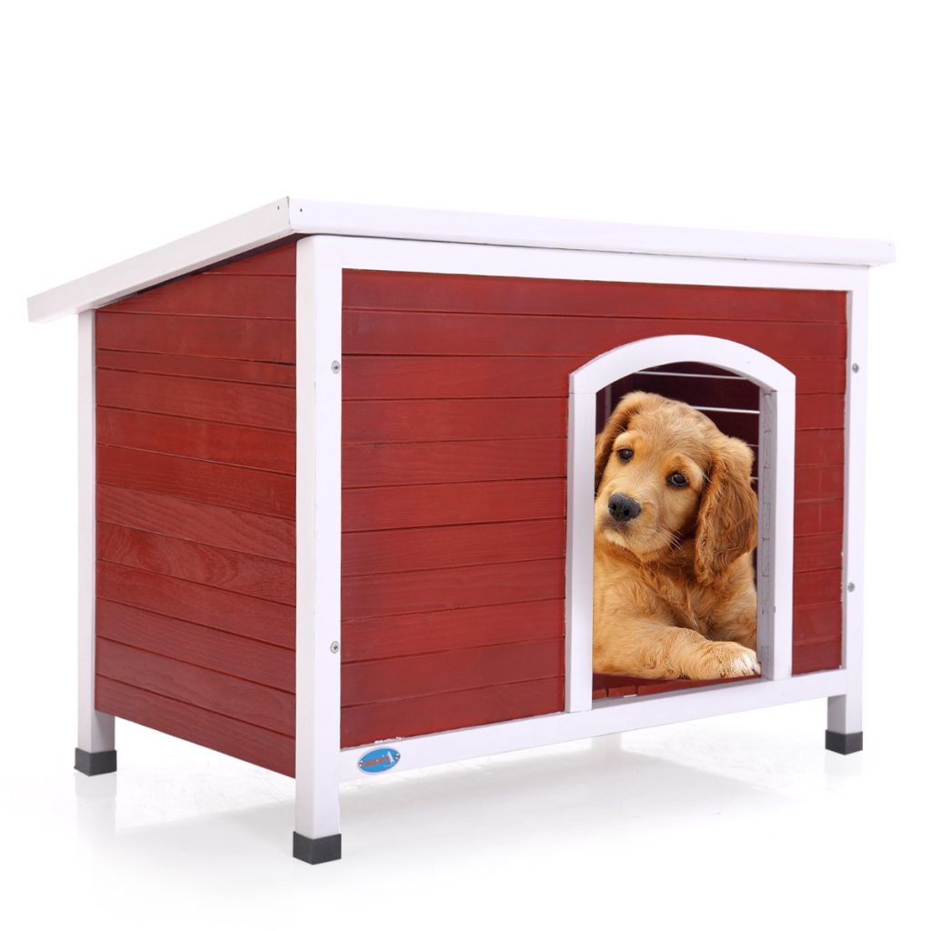 Coziwow Wooden Dog House, Openable Hinged and Asphalt Slope Roof, Indoor and Outdoor Dog Kennel, Red+White CW12X0214 66