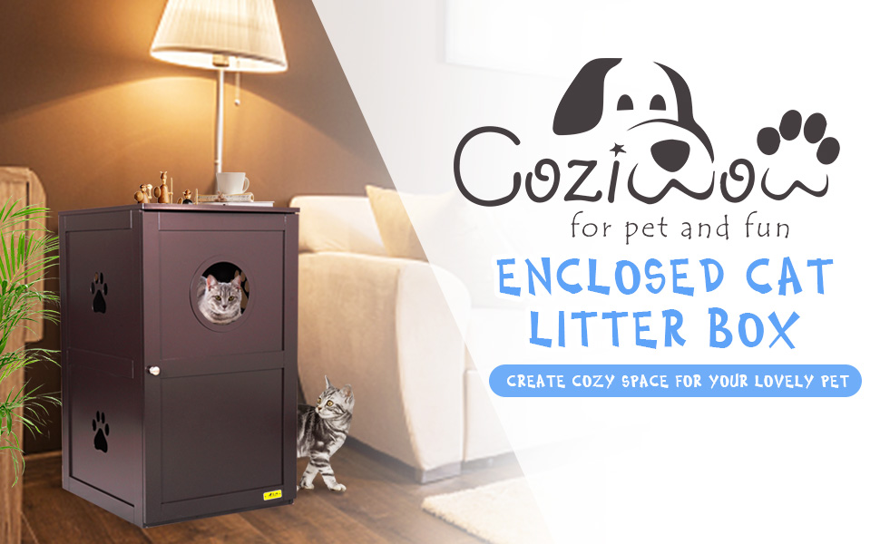 Coziwow 2-Tier Wood Cat Litter Box Cabinet W/ Multiple Vents Openable Door, Brown DM 20230711140853 001