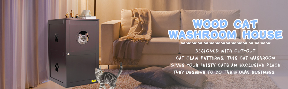 Coziwow 2-Tier Wood Cat Litter Box Cabinet W/ Multiple Vents Openable Door, Brown DM 20230711141706 002